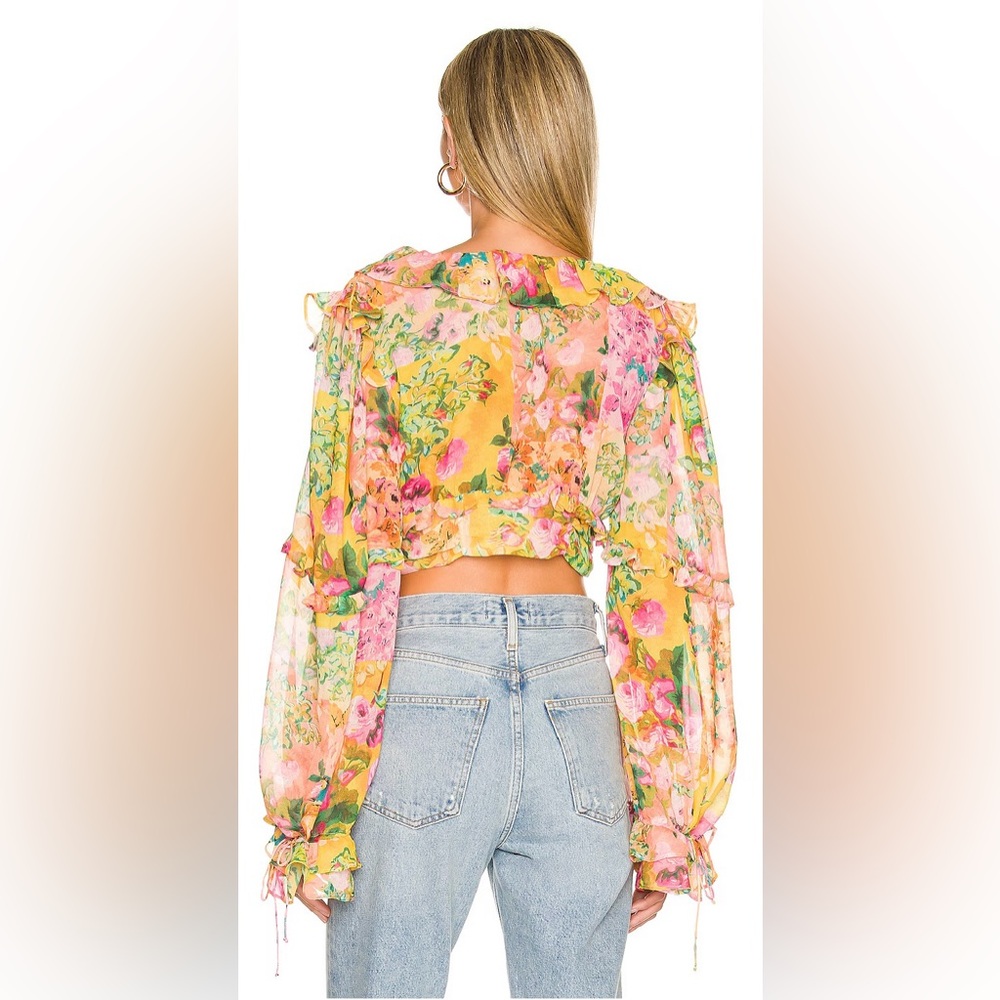 NWT RARE For Love And Lemons SOLD OUT Nina Pink and Yellow Ruffled Crop Blouse - Picture 3 of 8